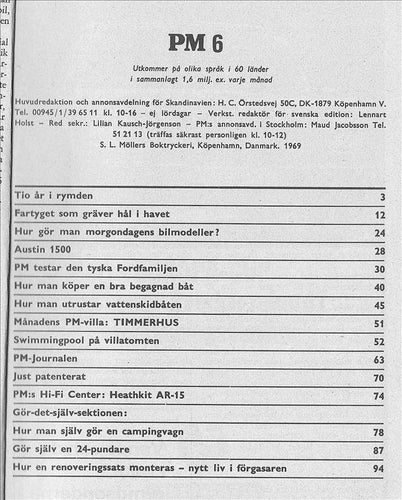 PM 1969/6 Swimmingpool, Ford Capri, Tyska Ford, Austin 1500, nya patent, rymnden