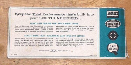 1965 Ford Thunderbird Registered Owner´s Manual