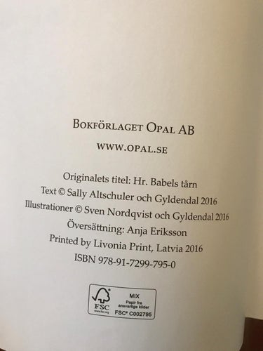 HERR BABELS TORN Sally Altschuler & Sven Nordqvist 2016