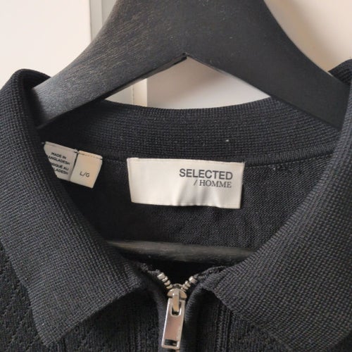 SELECTED / HOMME svart pikétröja, storlek L