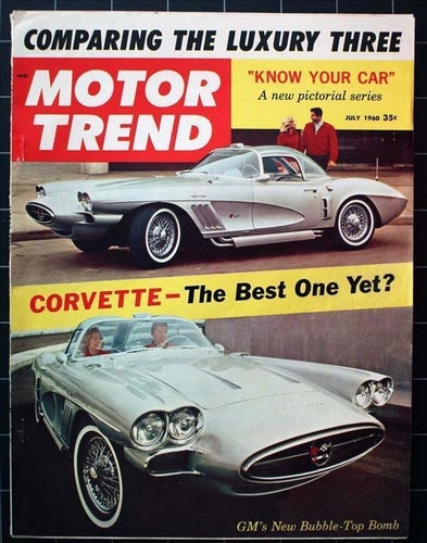 Motor Trend 1960/7 Corvette,Renault Dauphine,Bonneville,Porsche, småbilar