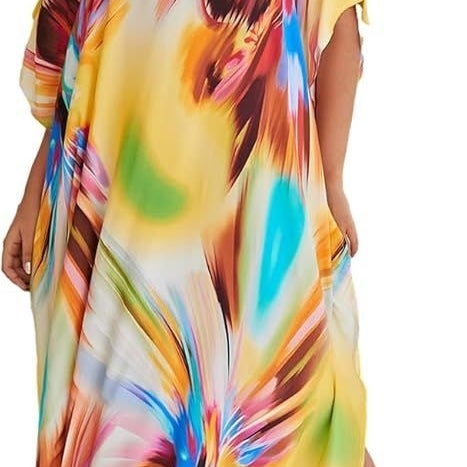 Flerfärgad kaftan, strandklänning