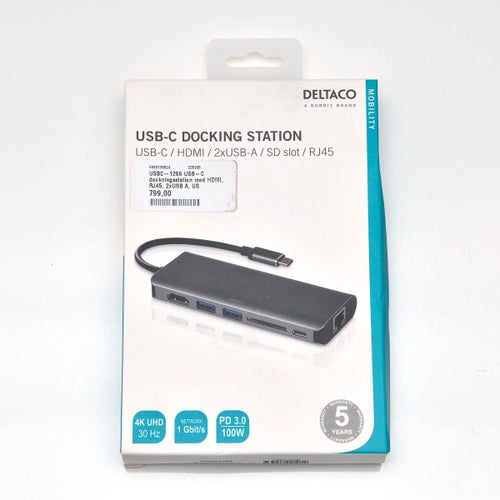Deltaco USB-C Docking Station USBC HDMI 2xUSB-A SD Slot RJ45