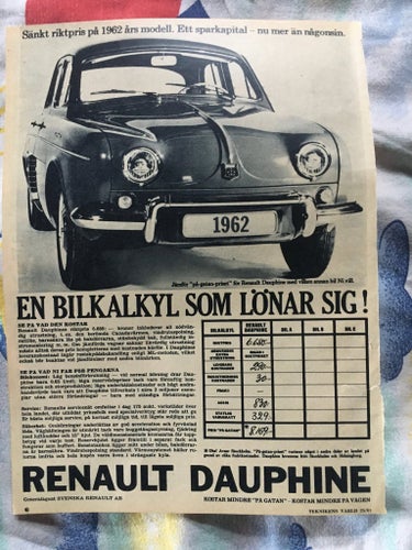 Renault Dauphine Annons 1962