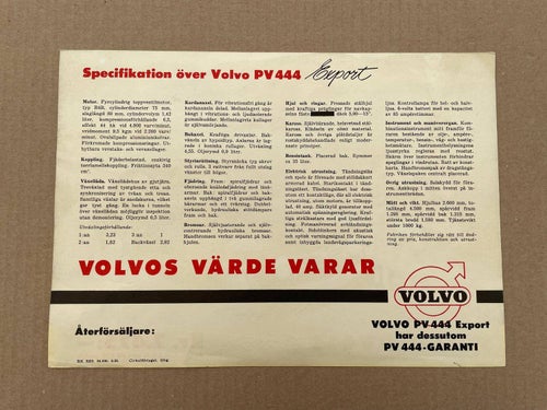 VOLVO Försäljningsblad PV 444 Export
