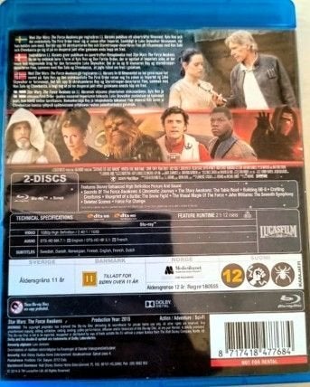 Star Wars: The Force Awakens Blu-ray (2-discar), svensk utgåva med svensk text