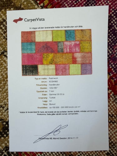 Patchwork matta i ull och bomull, 120x180 cm