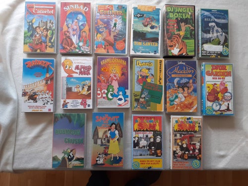 16 stycken Vhs. Tecknat. Camelot, Sinbad, Gullivers resor, Tom Sawyer mfl.