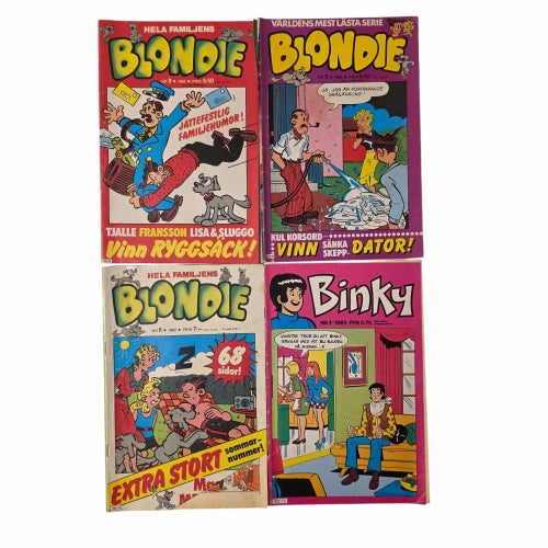 7 st serietidningar Blondie, Binky & Knasen – 1971–1986 – svenska original