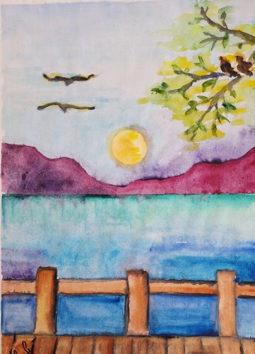 Seascape Watercolor by Christina Svensson Copyright Akvarellmålning med sjömotiv