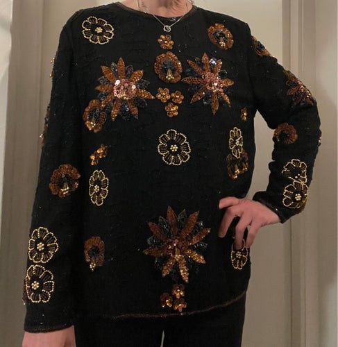 Frank Usher svart blus, paljetter, storlek M, fest