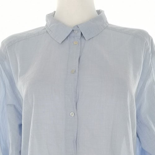H&M Dam Knäppt skjortblus 40 Blå Bomull 100% Lång ärm