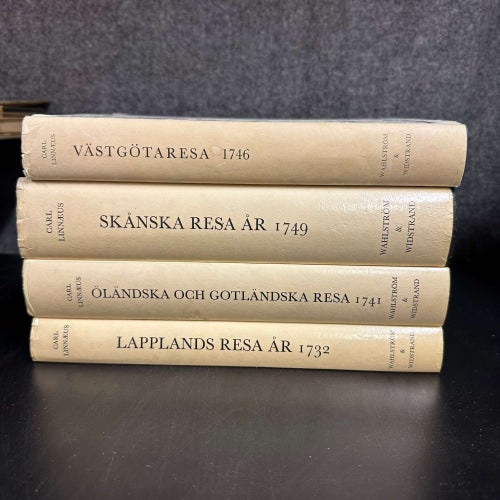 4 böcker av Carl Linnæus - Västgötska, Öländska, Gotlänska, Lappland - Bokpaket