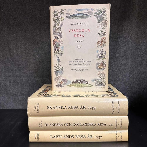 4 böcker av Carl Linnæus - Västgötska, Öländska, Gotlänska, Lappland - Bokpaket