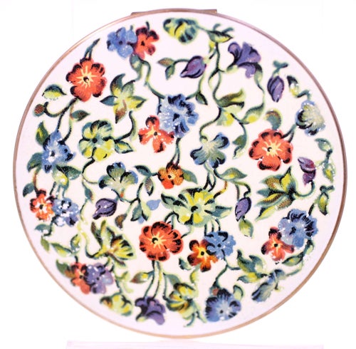 Stratton Compact Powder with etched Floral Design-vintage circa 1950s UK-90.3g