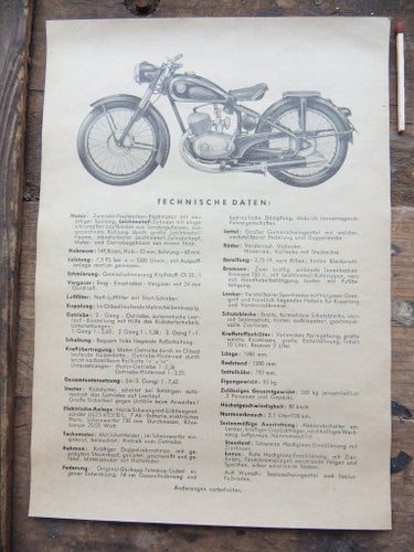 DÜRKOPP MOPED original 50tals reklamblad, på tyska, "Modell MD 150", SACHS motor