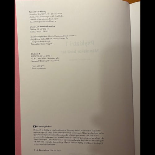 Psykiatri 1 - Anne-Marie Göransson - Sanoma - ISBN:978-91-523-0759-5