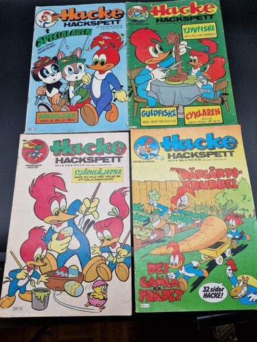 4st Hacke Hackspett nr 9 & 15 1976, nr 4 1979 och nr4 1985