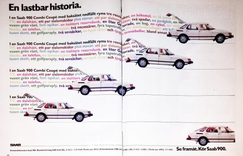 SAAB - SE FRAMÅT, KÖR SAAB 900, REKLAM STOR TIDNINGSANNONS 1983