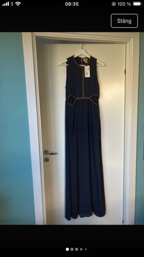 H&M mörkblå ny maxiklänning, storlek EUR 38