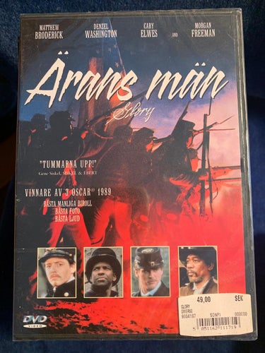 ÄRANS MÄN / GLORY. INPLASTAD DVD DRAMA / ACTION 1989. UTGÅNGEN / OOP. 3 OSCAR.
