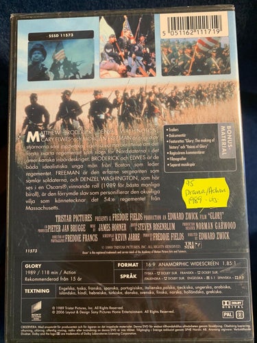 ÄRANS MÄN / GLORY. INPLASTAD DVD DRAMA / ACTION 1989. UTGÅNGEN / OOP. 3 OSCAR.