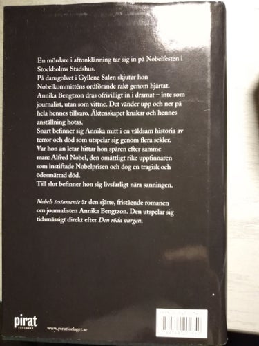 Liza Marklund Nobels testamente. Inbunden 455 sidor Fint skick