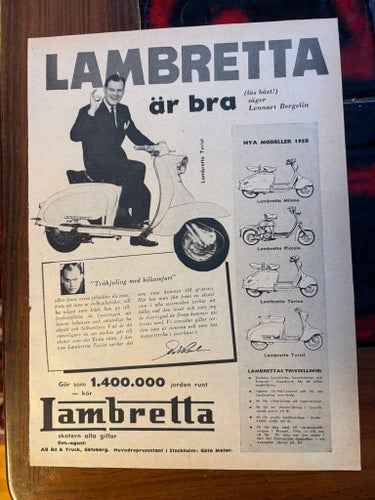 Lambretta Turist Torino Milano 1958 reklam Annons