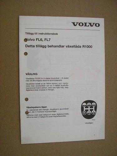 VOLVO Tillägg Instruktionsbok Lastbil FL6 FL7