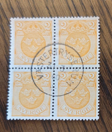 L:a Riksvapnet, 1910-19 2 öre F: 72 4 block stämplat VästerTryserum