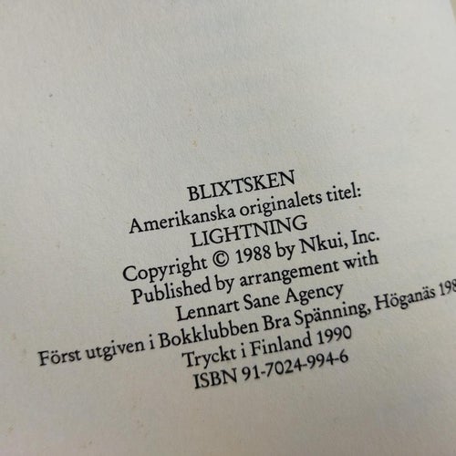Blixten - Dean R. Koontz. Bok, inbunden. Very Fine plus.