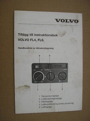 VOLVO Tillägg Instruktionsbok Lastbil FL4 FL6