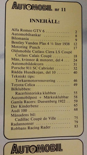 Automobil nr 11 1982: Cadillac 1958, Alfa Romeo GTV 6, Porsche 911 SC Cab