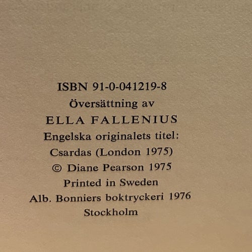 Czardas av Diane Pearson. Bok. Very Fine Plus