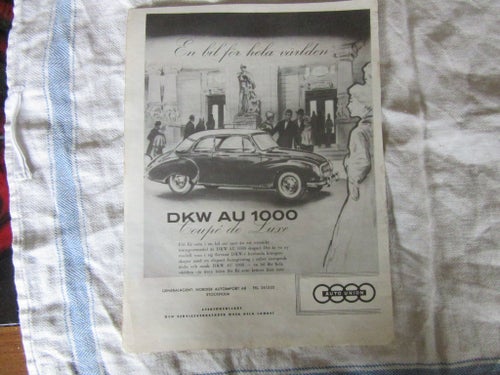 DKW AU 1000 Coupé de Luxe 1958 reklam Annons