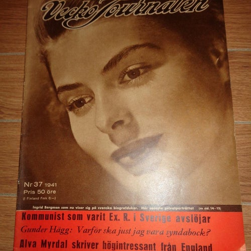 Vecko Jour. 37-1941 Ingrid Bergman, Gunder Hägg brandstation Gävle,Anneberg Gård