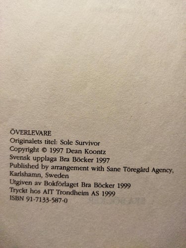Överlevare av Dean Koontz. bok, pocket. Very Good+