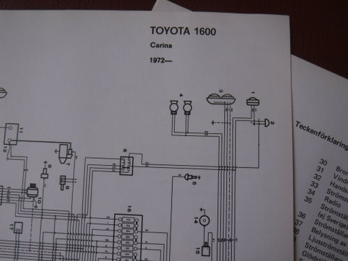 Elschema till Toyota 1600 Carina, 1972.
