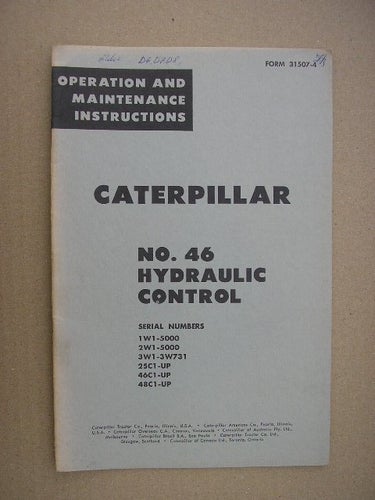Op. and mainte. Instr. Caterpillar No. 46 Hydraulic Control