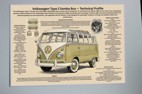 Affisch A2 (42.0cm x 59.4 cm) Volkswagen Typ 2 Samba Buss