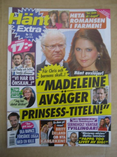 Hänt Extra Nr:15-2018 (Kungafamiljen, Ola Rapace, Britt Ekland, Mattias Sunnebo