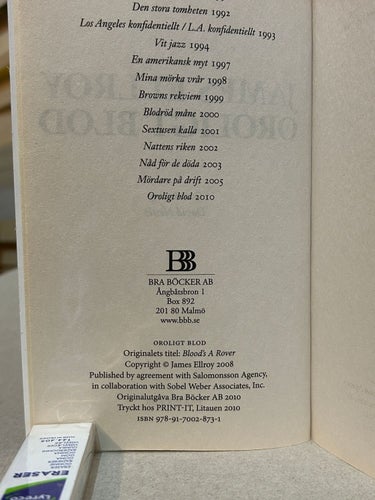 Oroligt blod Kriminalroman av James Ellroy, bok, Very good plus