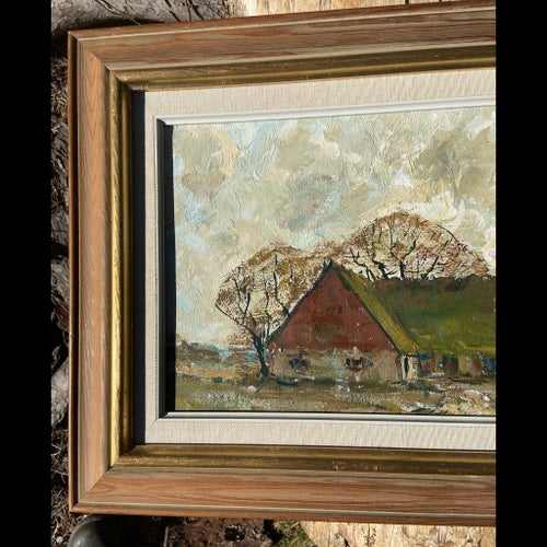 ”Skånelänga” signerad oljemålning på duk ca:23x62 cm.