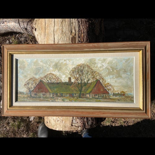 ”Skånelänga” signerad oljemålning på duk ca:23x62 cm.