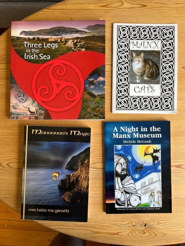 4st böcker från Isle of Man, 1 bok, två romaner, 1 häfte om manx katter engelska