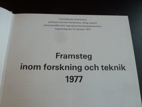 FRAMSTEG INOM FORSKNING OCH TEKNIK 1977, BOK, BÖCKER