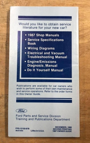 1987 Ford Mustang Owner Guide
