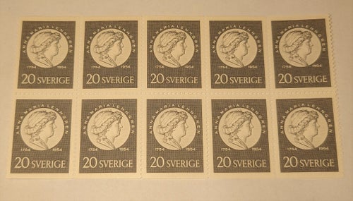 Anna Maria Lenngren 1954, 10 block 20 öre F: 456 Postfriskt