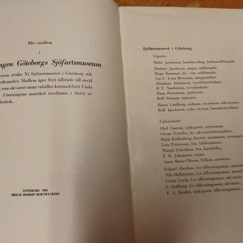 Unda Maris 1946 Sjöfartsmuseet Göteborg. Bok. Very Good plus
