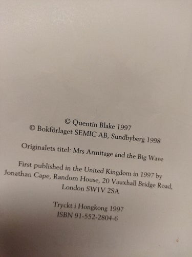 Fru Sunesson och den stora vågen, Quentin Blake. Bok. Very Good plus. BM